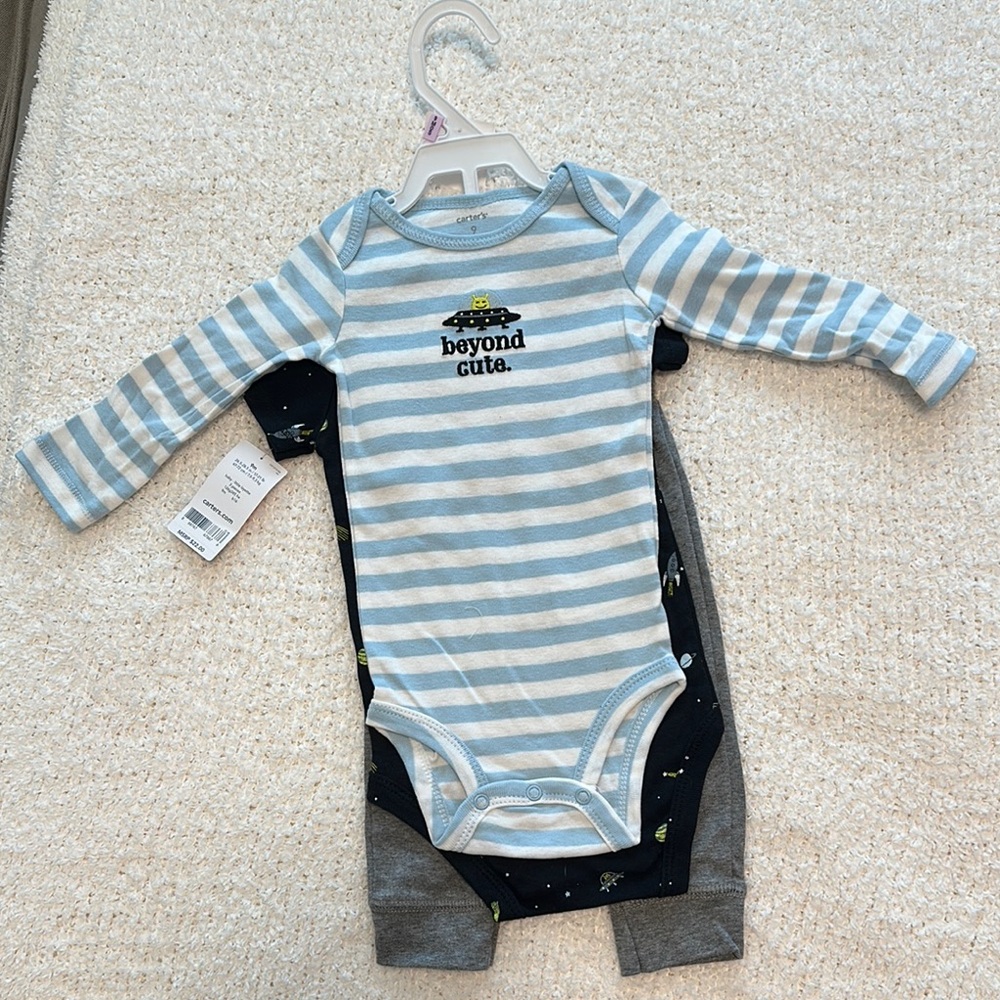 Carter's Blue and Gray Striped Bodysuit